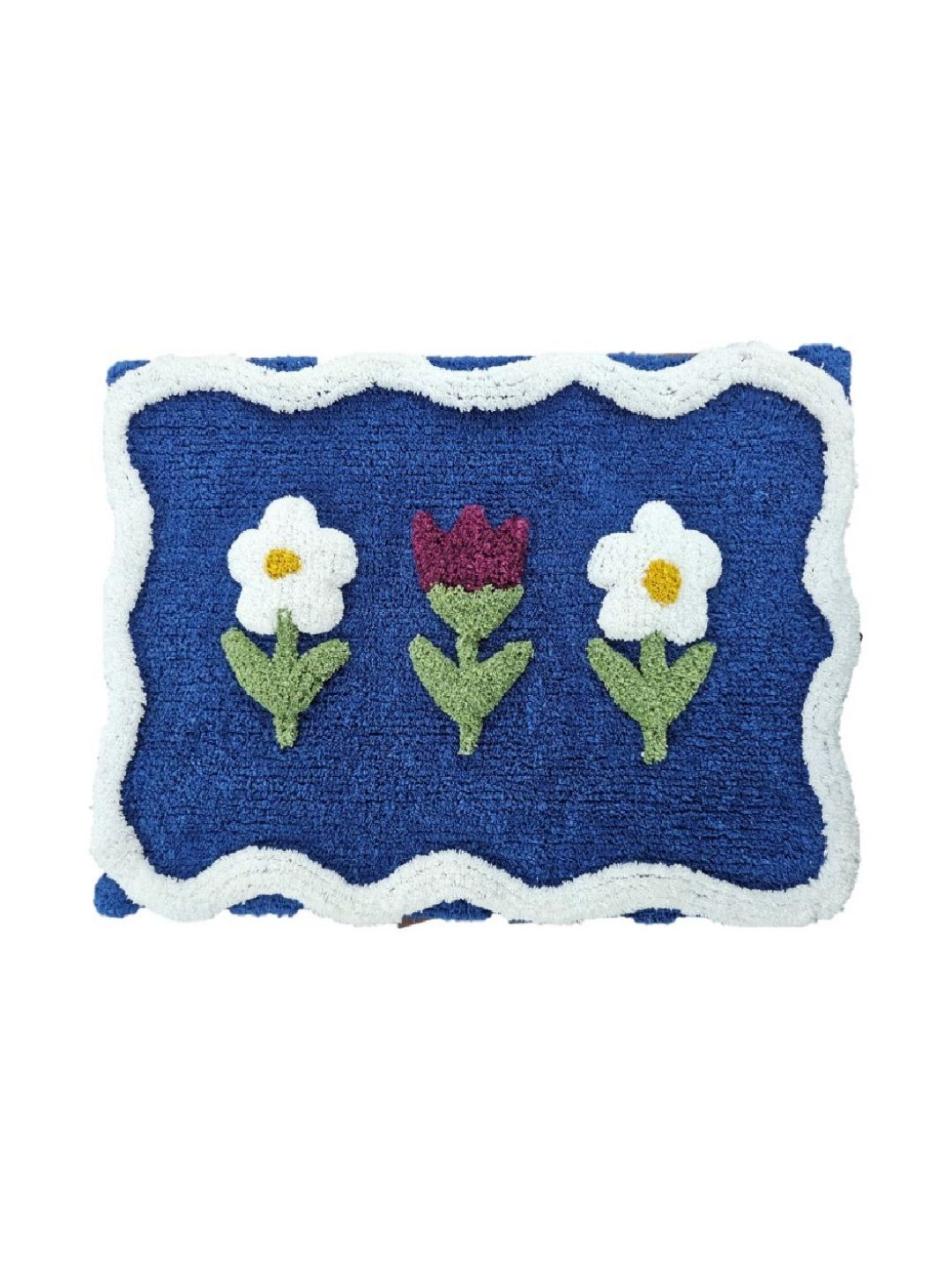 Aura Navy-Blue & White Floral Cotton Bath Rug