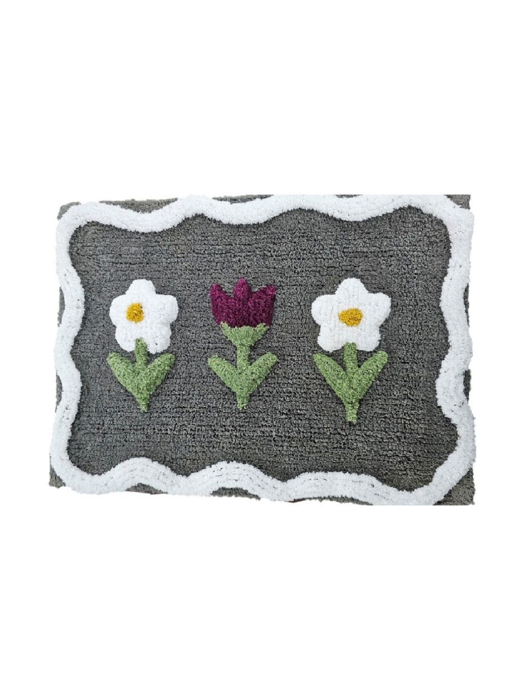 Aura Grey & White Patterned Anti-Skid 1800 GSM Cotton Bath Rugs-image-46