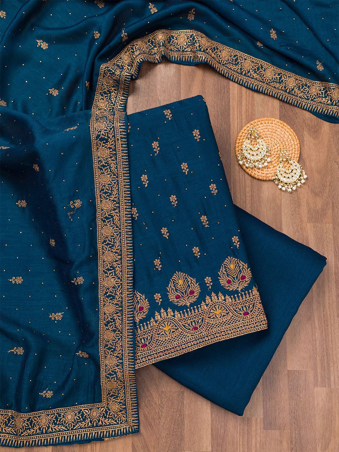 Koskii Embroidered Raw Silk Unstitched Dress Material