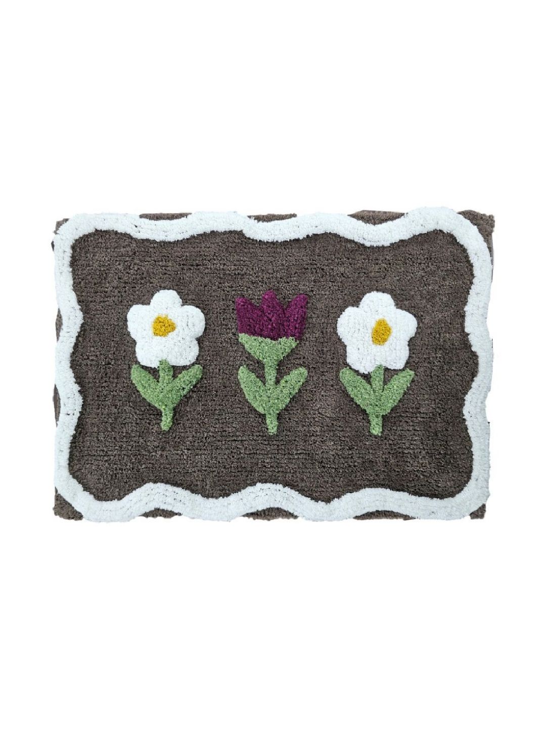 Aura Brown & White Floral Cotton Bath Rug-picture-0