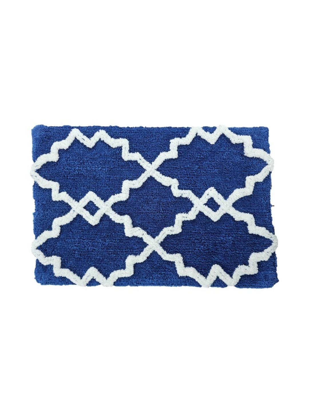 Aura Navy Blue & White Patterned Anti-Skid 1800 GSM Cotton Bath Rugs-picture-14