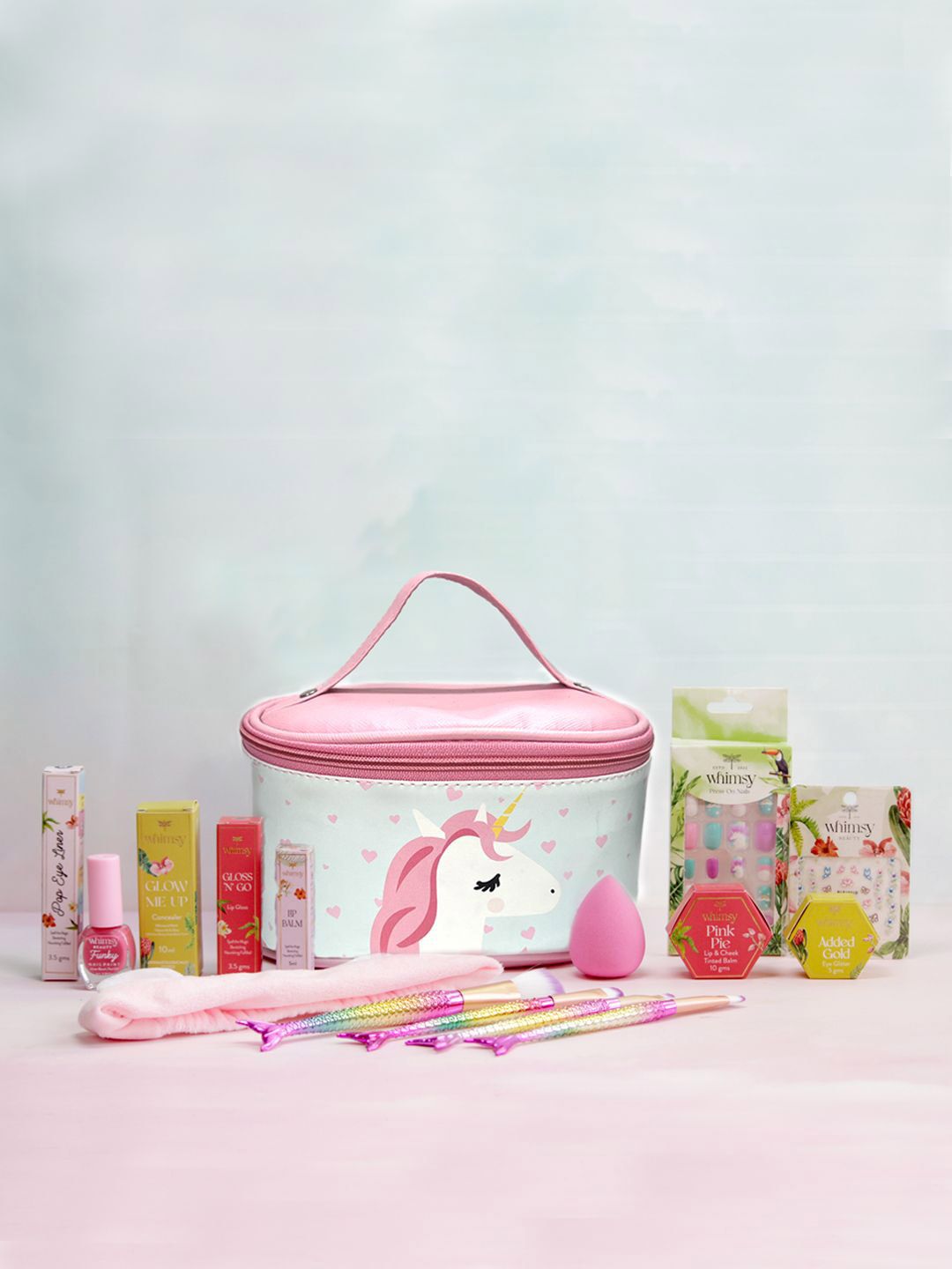 Whimsy Beauty Girls Set Of 13 Safe & Organic Unicorn Travel Beauty Kit - Pink