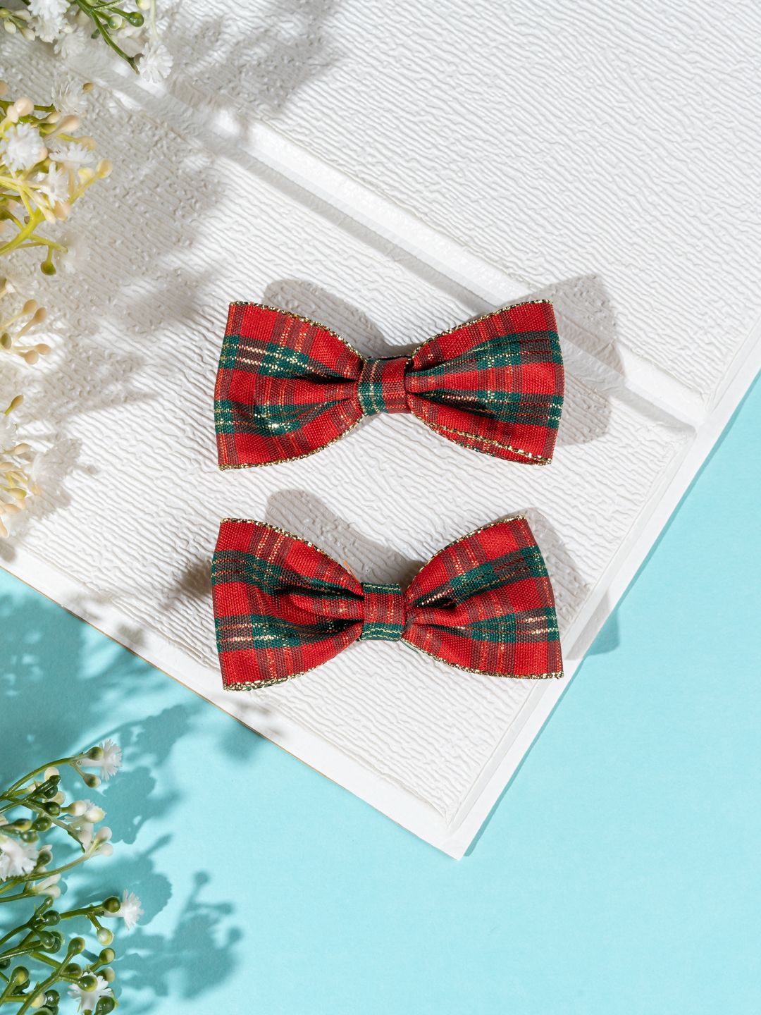 Arendelle Christmas Special Combo of Red Green Checkered Hair Bows-image-17