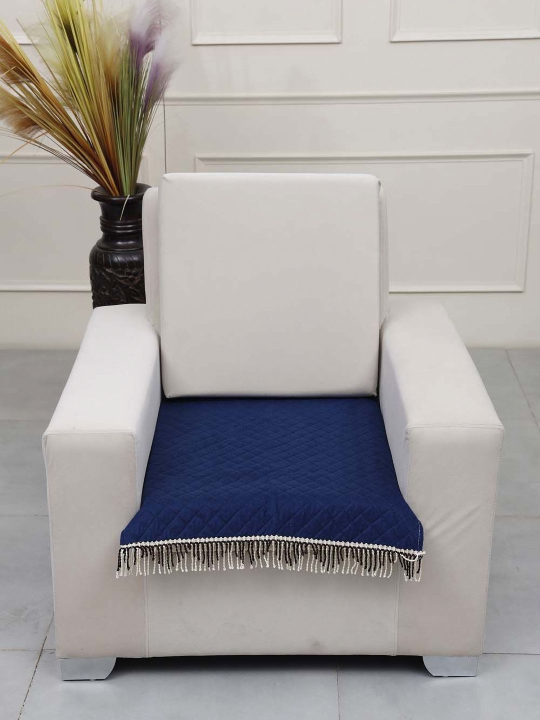AAZEEM Blue Solid Velvet 1 Piece Sofa Cover-image-11