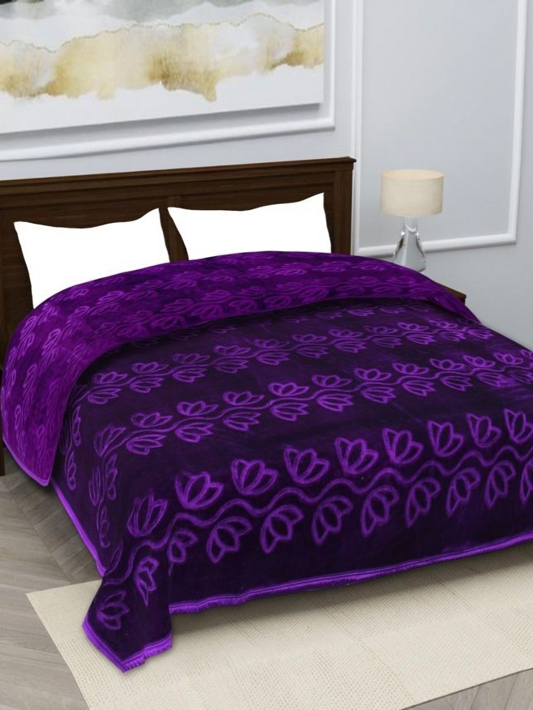 MAGICAL Violet Floral Mink 400 GSM Single Bed Blanket-picture-39