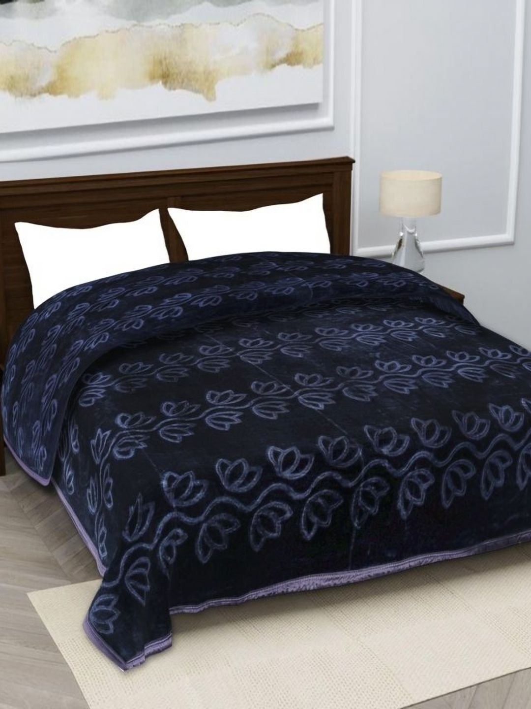 MAGICAL Grey Floral Mink 400 GSM Double Bed Blanket-image-36