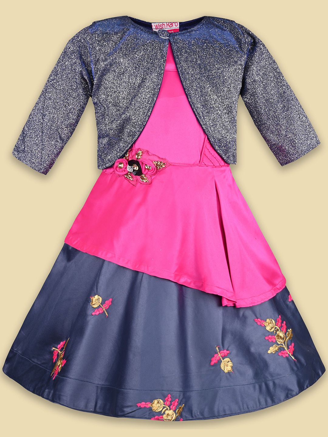 Wish Karo Embellished Embroidered Satin A-Line Dress-picture-24