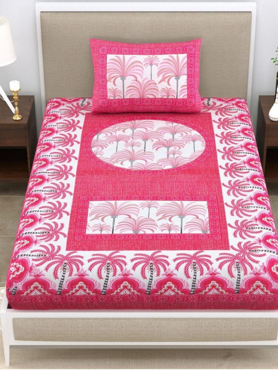 UNIQCHOICE Pink & White Floral Printed Cotton 120 TC Single Bedsheet Set 2.25 m x 1.5 m-picture-11