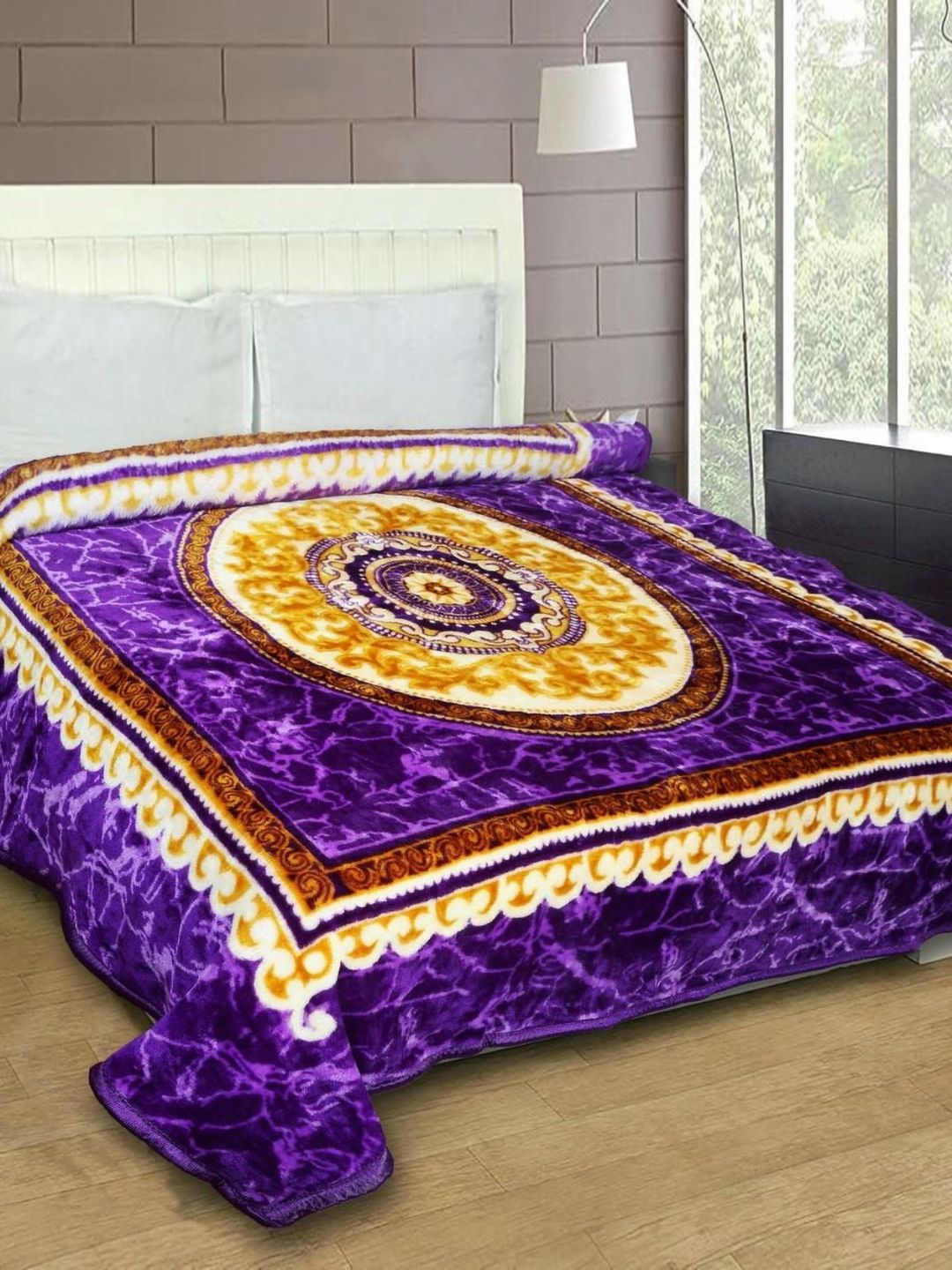 MAGICAL Purple & Brown Ethnic Motifs Mink 400 GSM Double Bed Blanket-picture-48