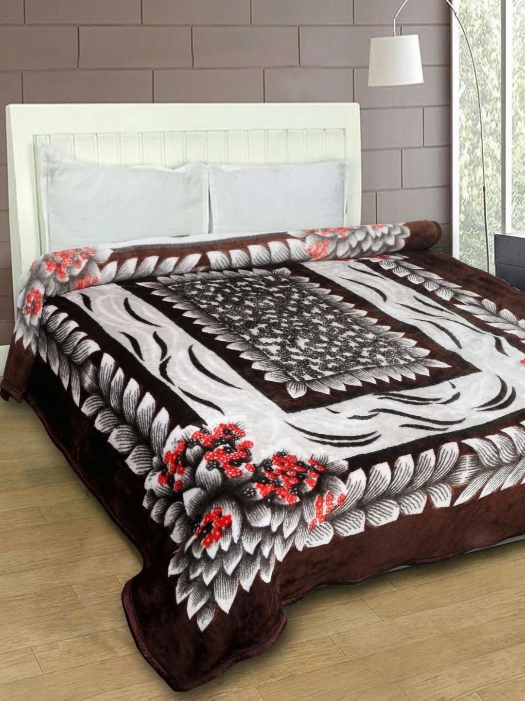 MAGICAL Black & White Floral Mink 400 GSM Double Bed Blanket-picture-17