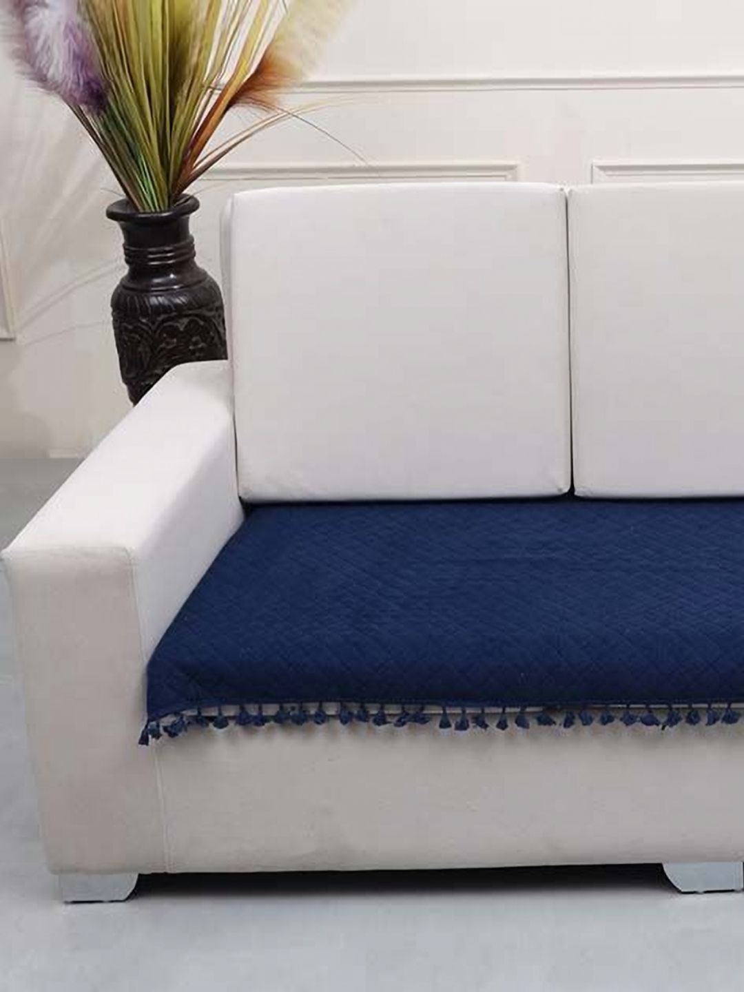AAZEEM Blue Solid Velvet 2 Piece Sofa Cover-image-8