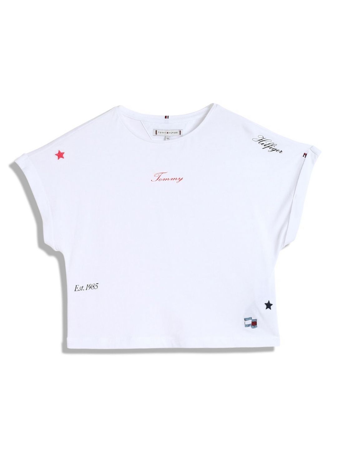 Tommy Hilfiger Girls Typography Monochrome Raw Edge T-shirt