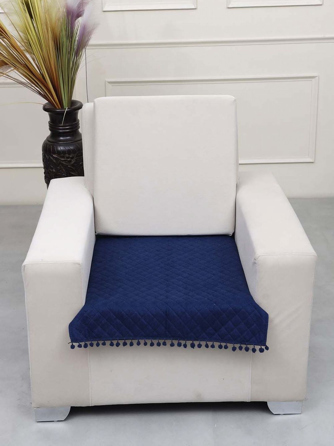 AAZEEM Blue Solid Velvet 1 Piece Sofa Cover-image-12
