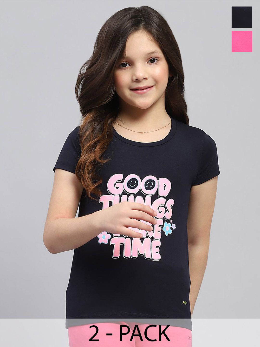 Monte Carlo Girls Pack of 2 Typography Printed Round Neck Top-picture-31
