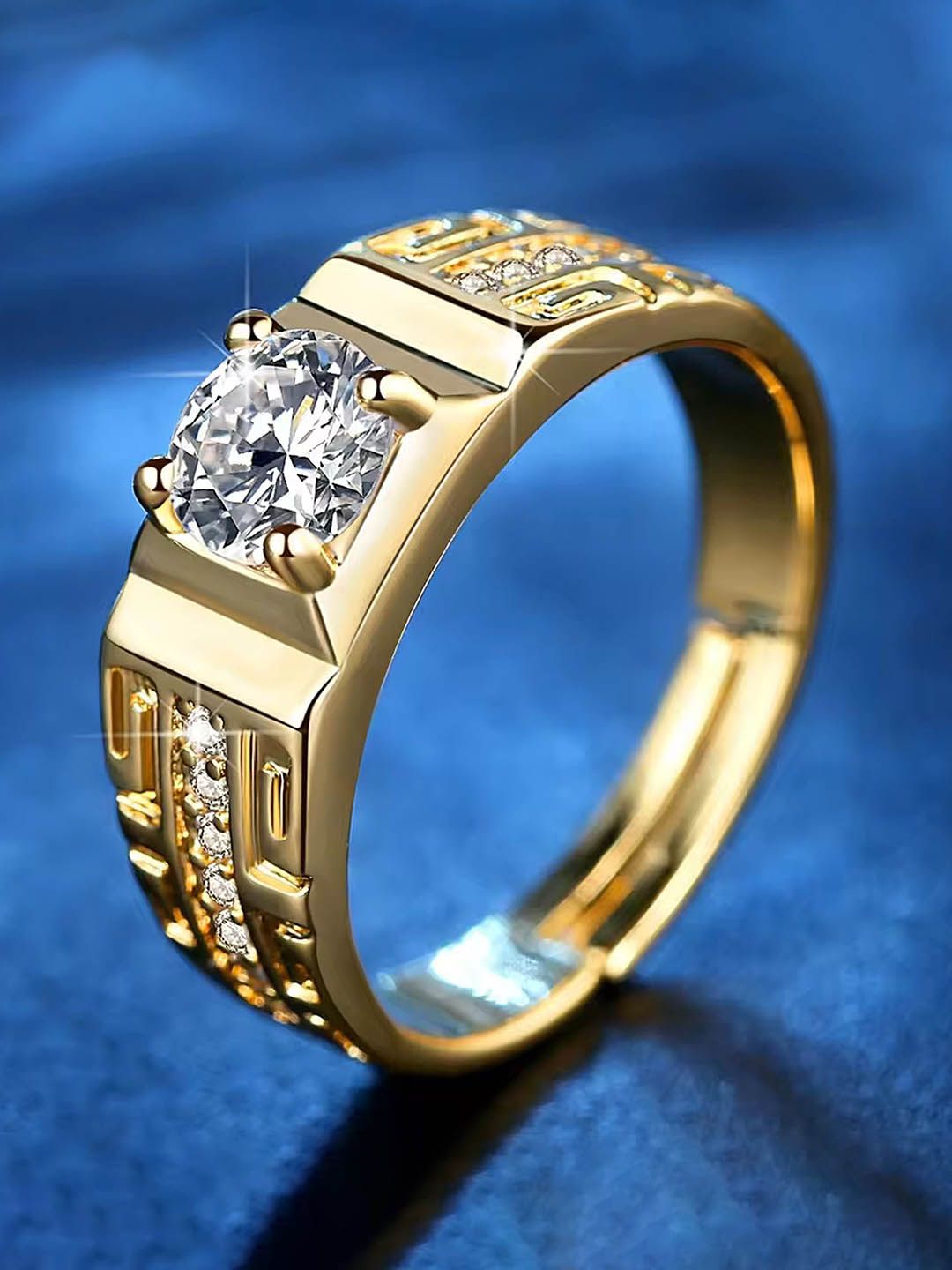 Lila Sterling Silver Gold-Plated AD-Studded Adjustable Finger Ring