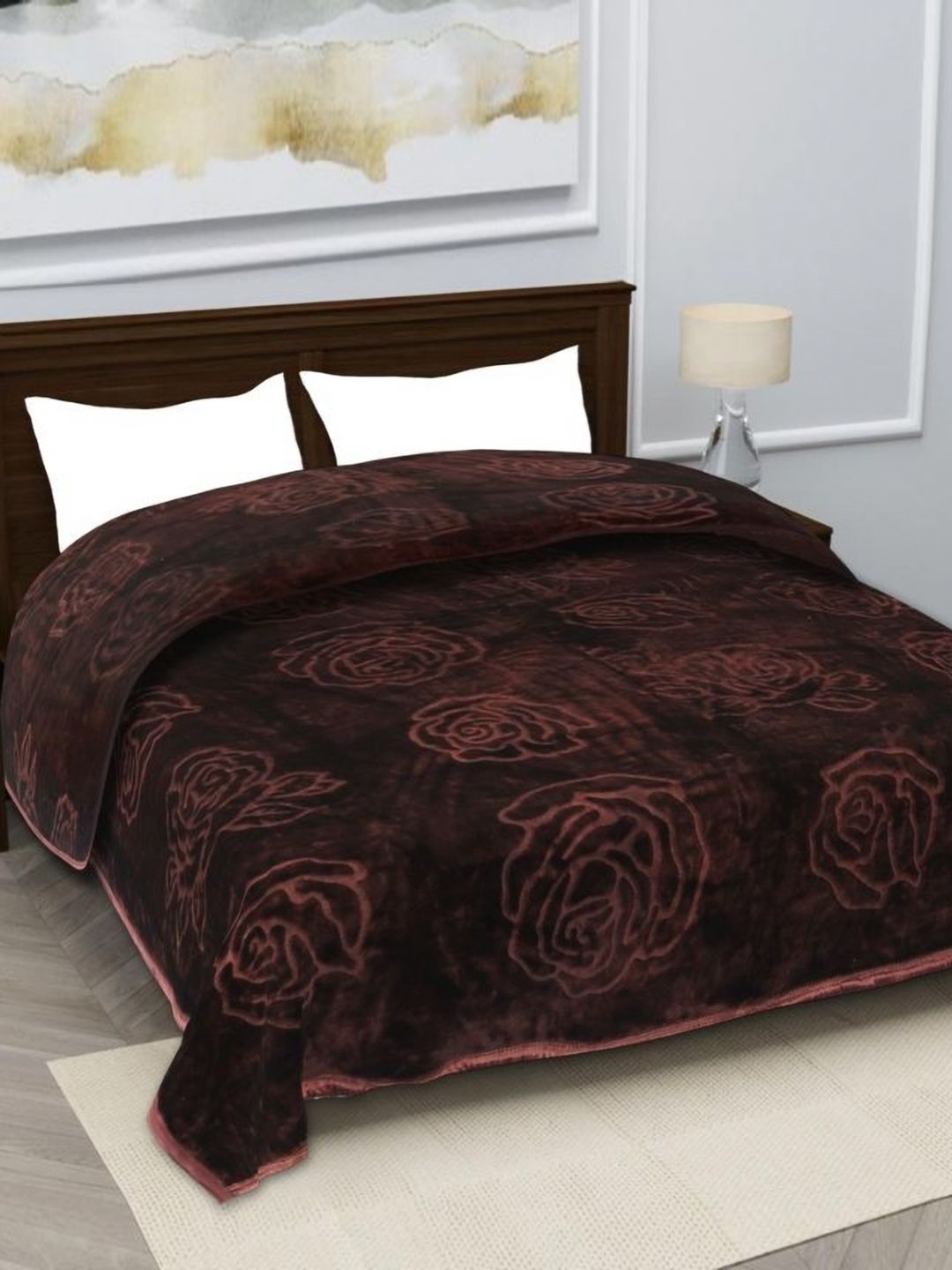 MAGICAL Brown Floral Mink 400 GSM Single Bed Blanket-picture-22