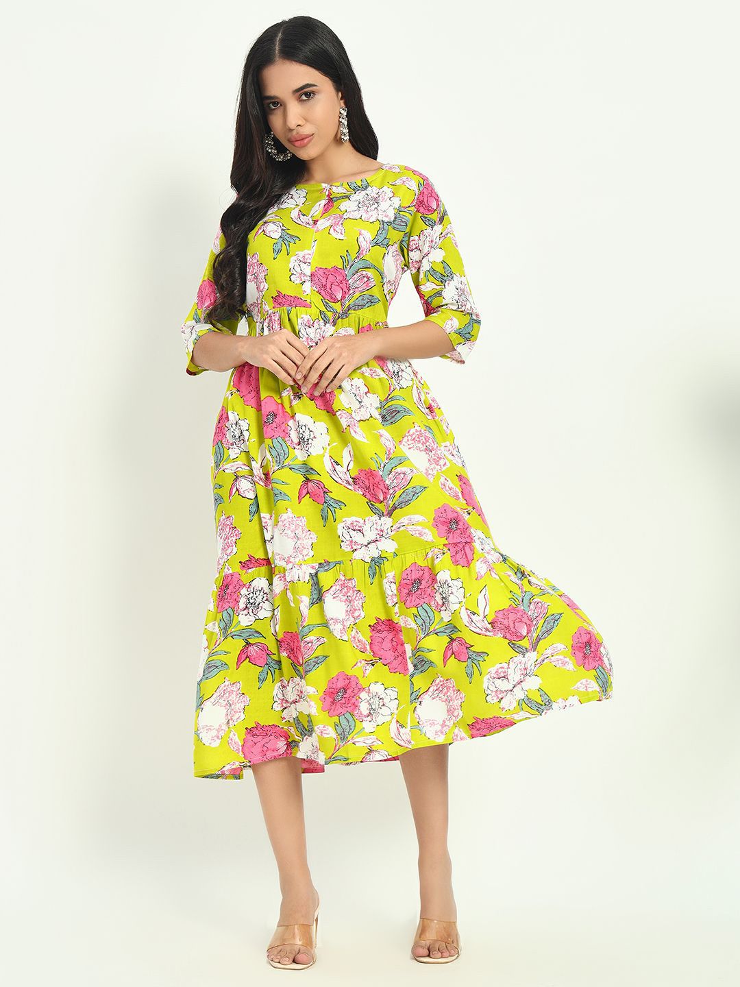 KALINI Floral Printed Empire Midi Dress-image-13