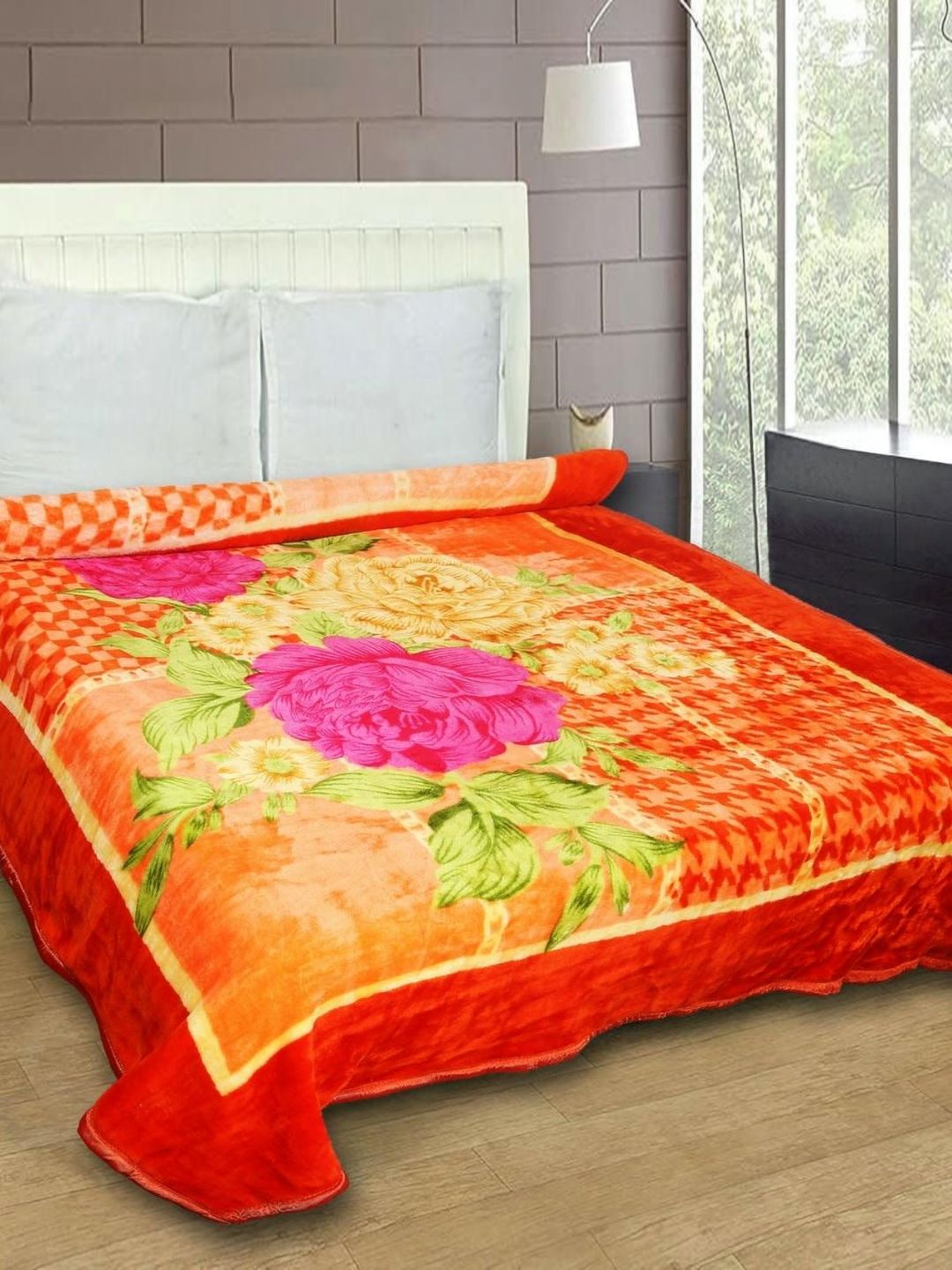 MAGICAL Red & Green Floral Mink 400 GSM Double Bed Blanket-picture-27