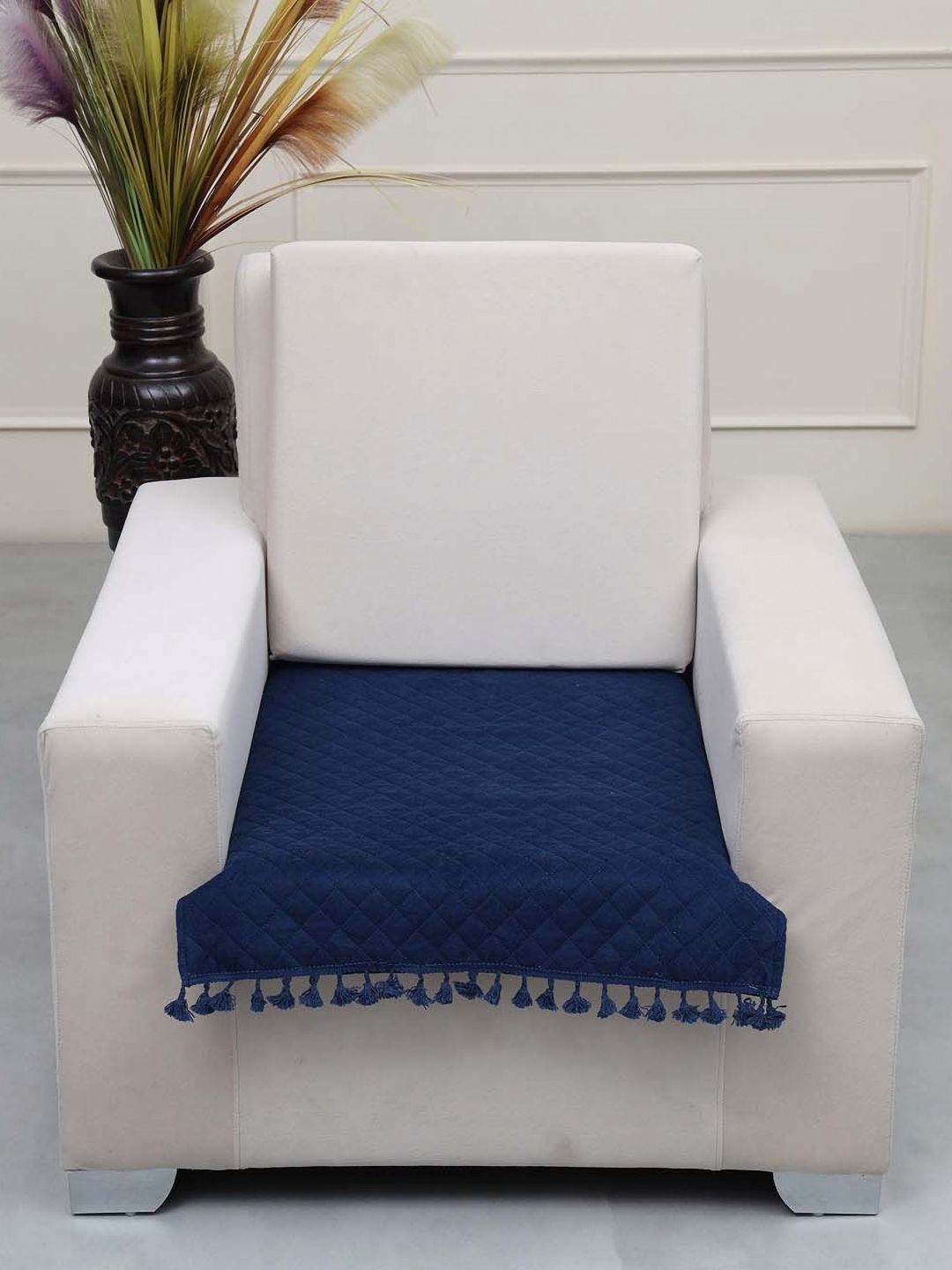 AAZEEM Blue Solid Velvet 1 Piece Sofa Cover-image-9