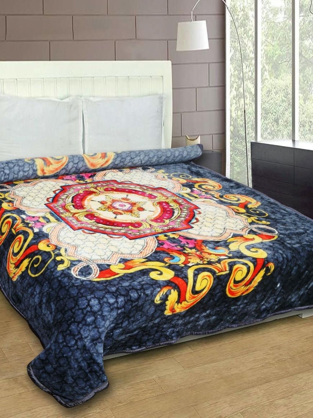 MAGICAL Grey & Yellow Ethnic Motifs Mink 400 GSM Double Bed Blanket-picture-26