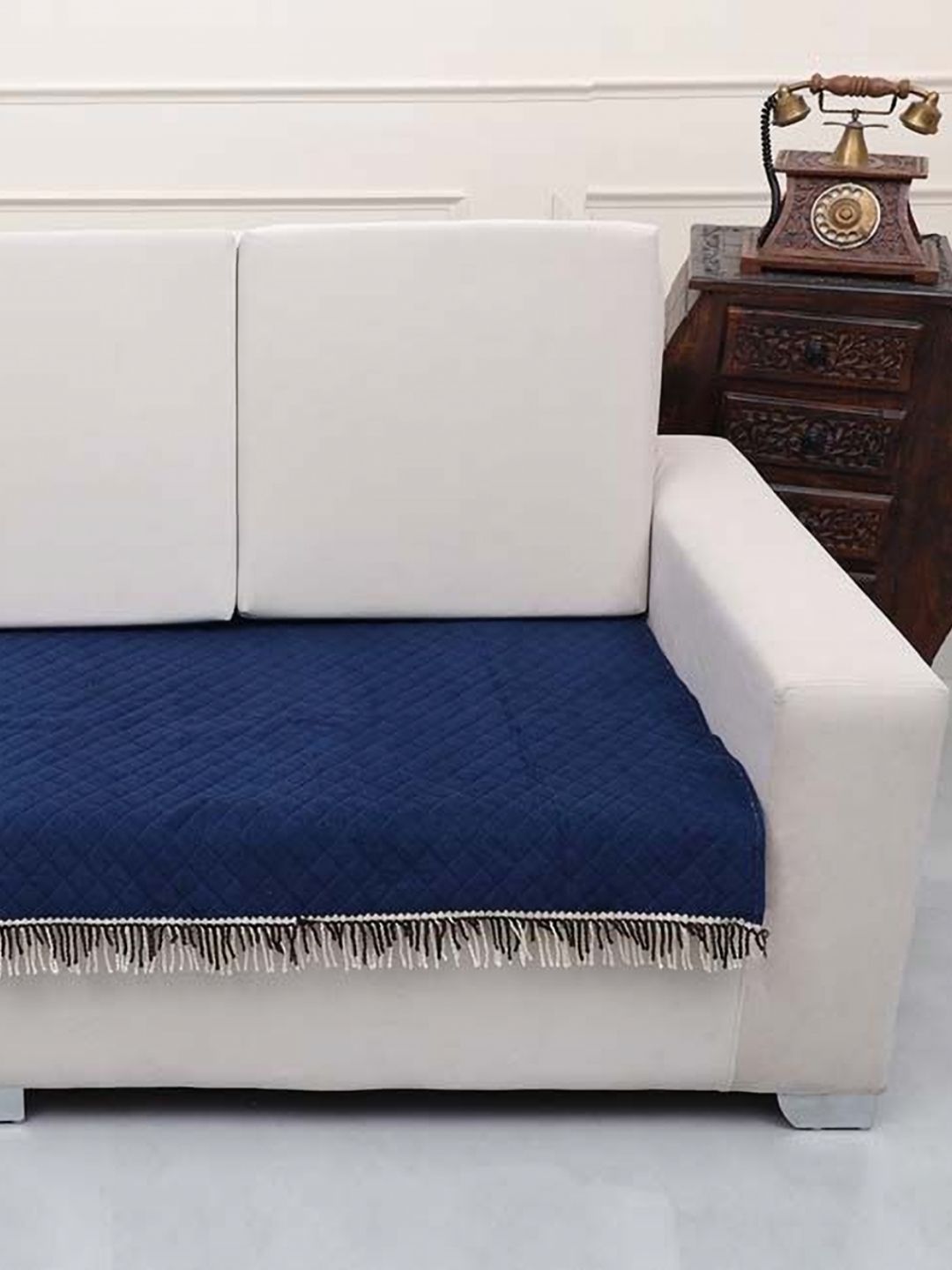 AAZEEM Blue Solid Velvet 2 Piece Sofa Cover-image-45