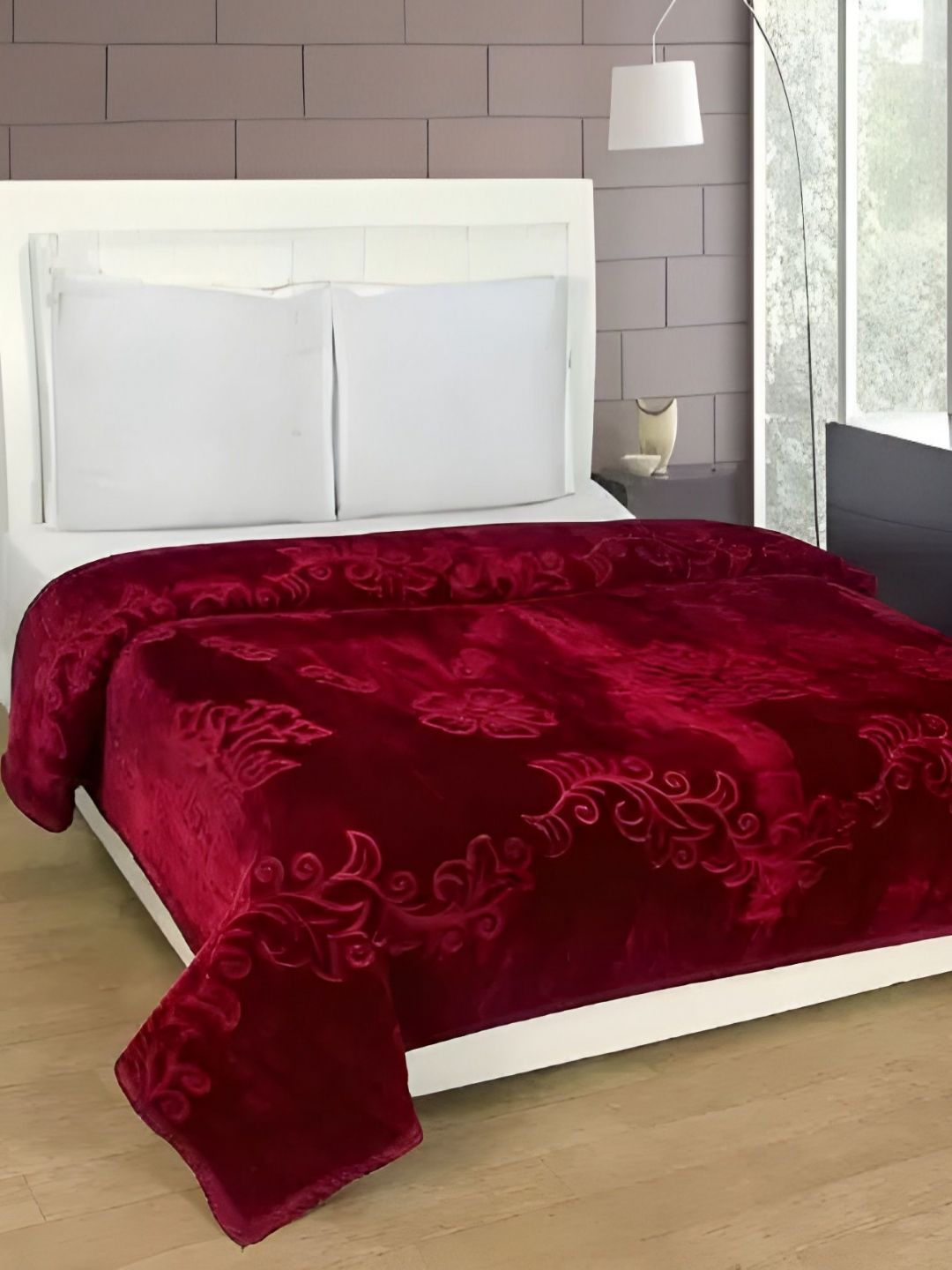 MAGICAL Maroon Floral Mink 400 GSM Single Bed Blanket-picture-40