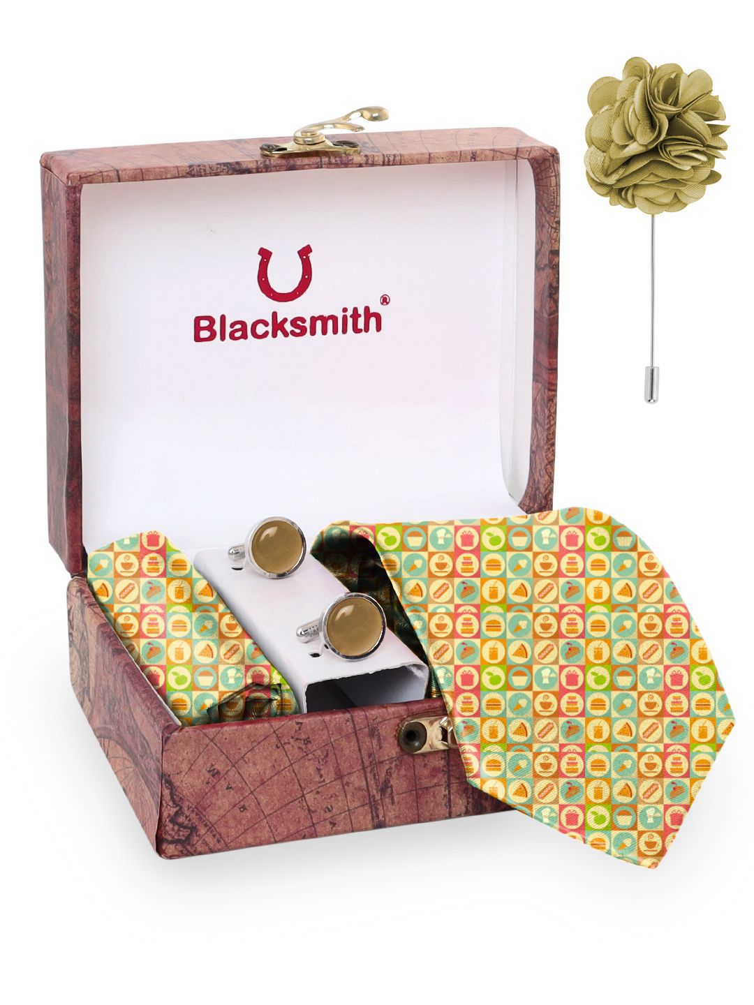 Blacksmith Men Accessory Gift Set of Tie, Cufflinks, Pocket Square Comes with a box-picture-37
