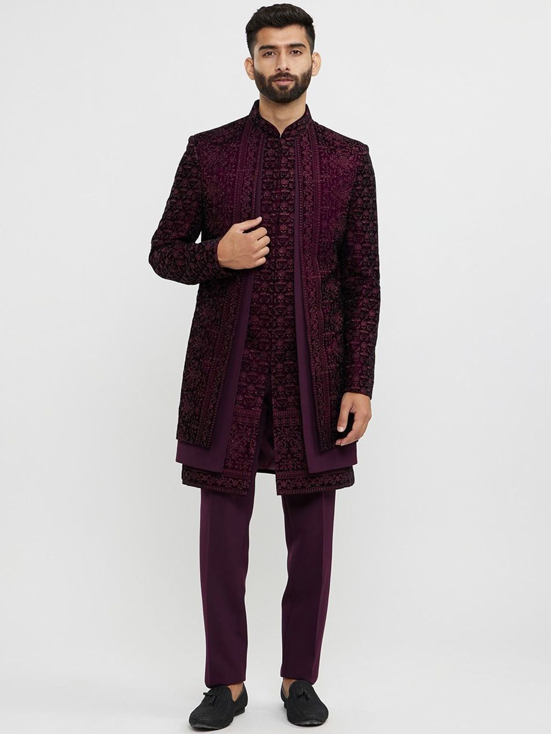 Twamev Men Embroidered Straight Sherwani Set-picture-24