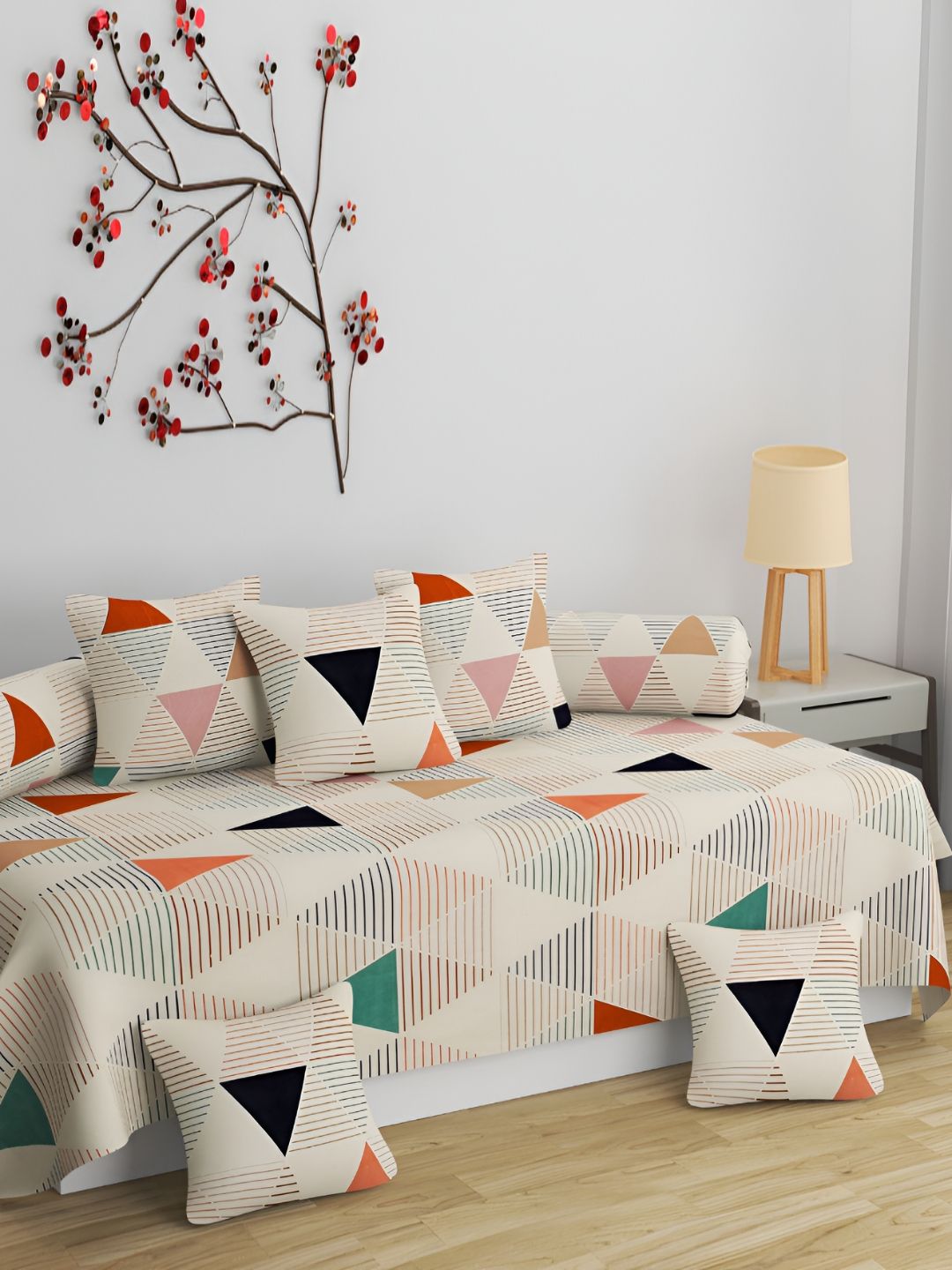 Bromwick 8-Pcs Beige & Black Printed Diwan Set