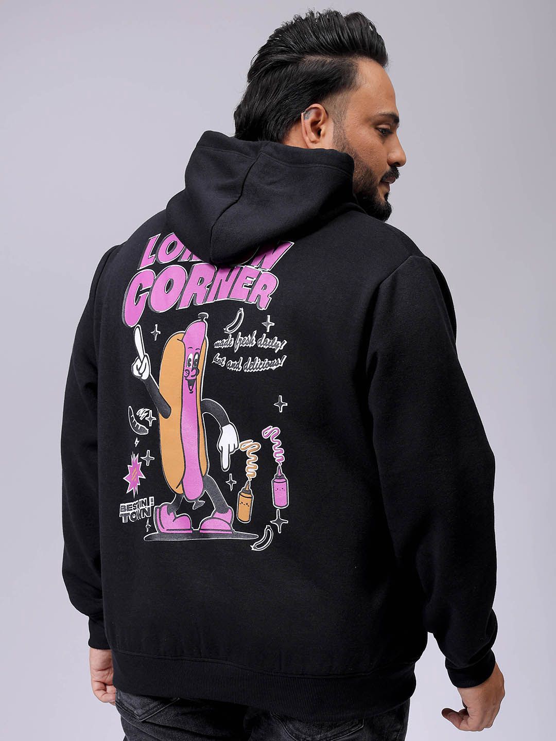hardsoda by the indian garage co HARDSODA Men Plus Size Printed Hooded Sweatshirt-picture-29