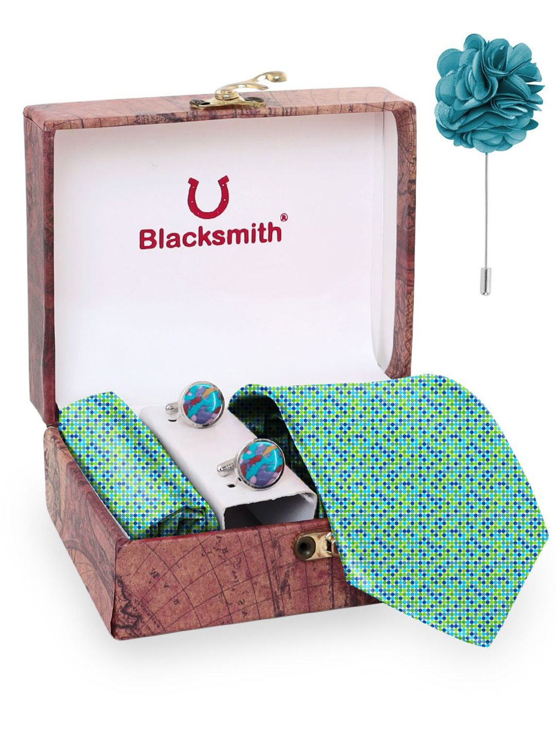 Blacksmith Men Tie, Pocket square, Cufflinks & Lapel Pin Accessory Gift Set-picture-25