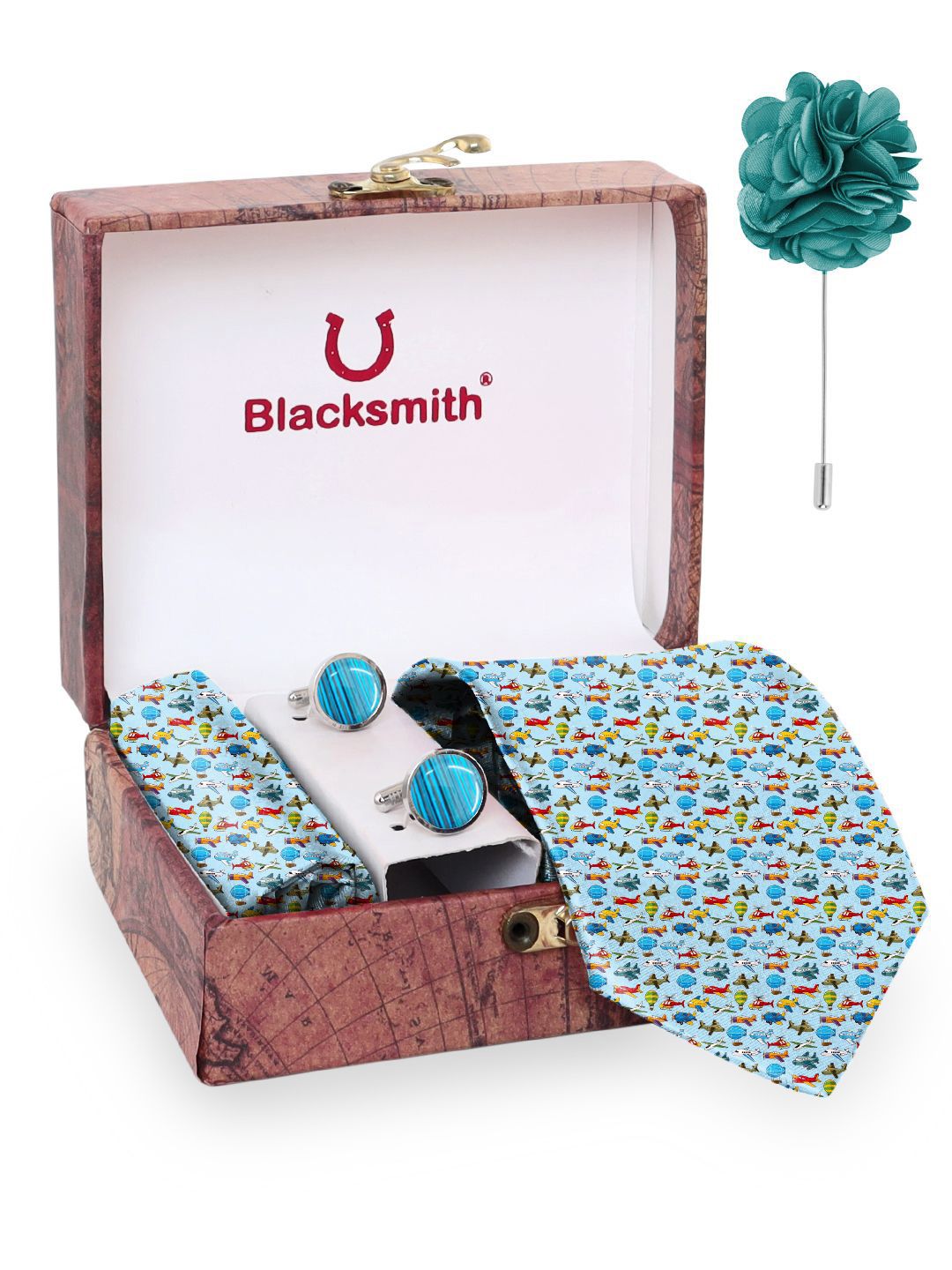 Blacksmith Men Accessory Gift Set Of Printed Tie Pocket Square & Cufflinks-picture-51