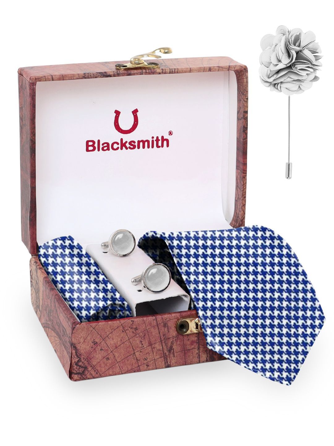 Blacksmith Men Navy Blue Accessory Gift Set Tie, Cufflinks, Pocket Square Comes with a box-picture-19