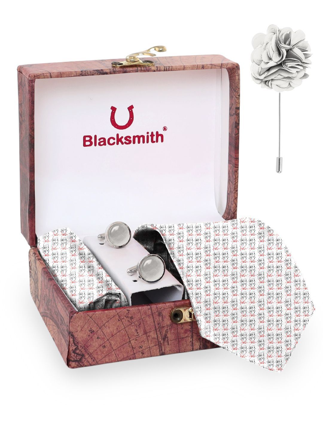 Blacksmith Men Accessory Gift Set of Tie Lapel Pin Pocket Square And Cufflink-picture-48