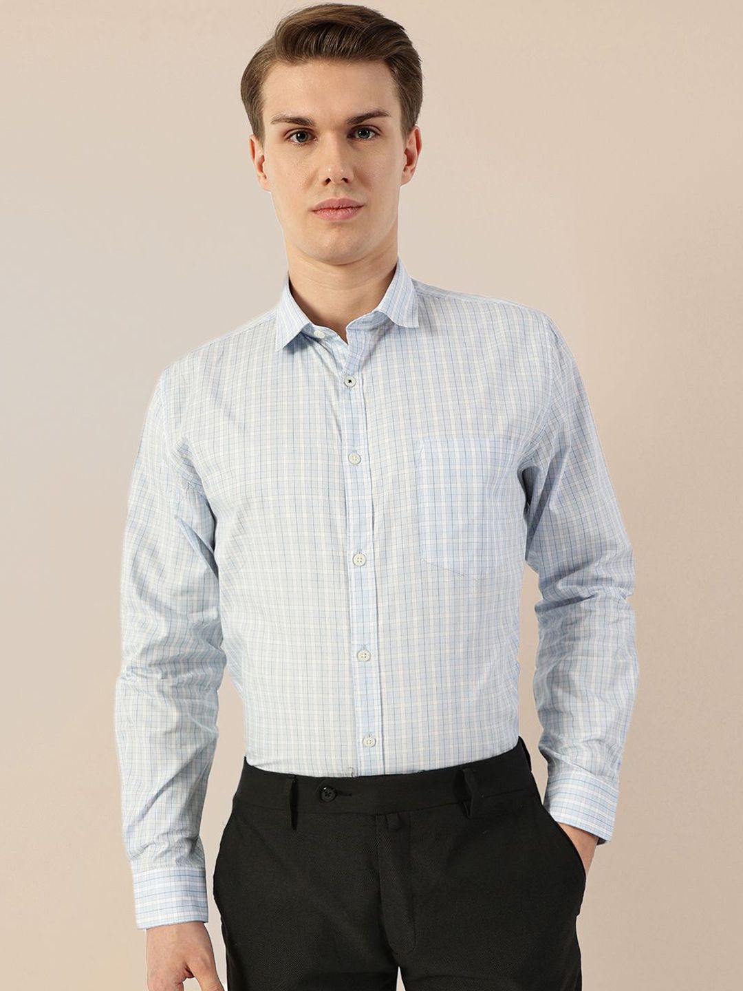 INVICTUS Men Original Spread Collar Tartan Checked Cotton Formal Shirt-picture-16