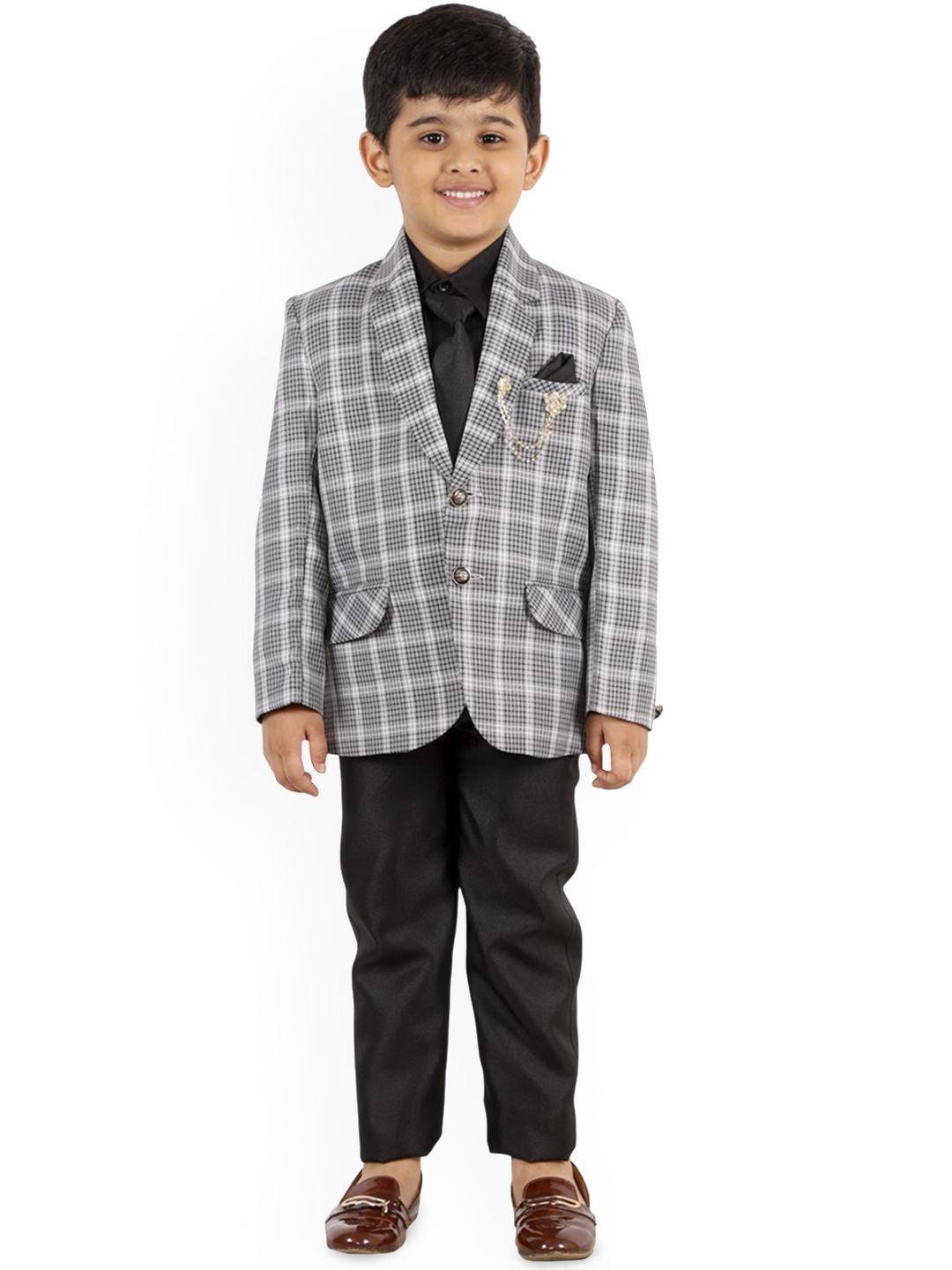 BAESD Boys 3-Pc Checked Regular FitBlazer and Trousers Single-Breasted Suit-picture-51