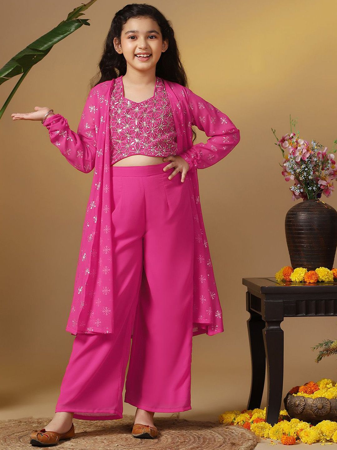 BAESD Girls Floral Embroidered Regular Top with Palazzos-picture-43