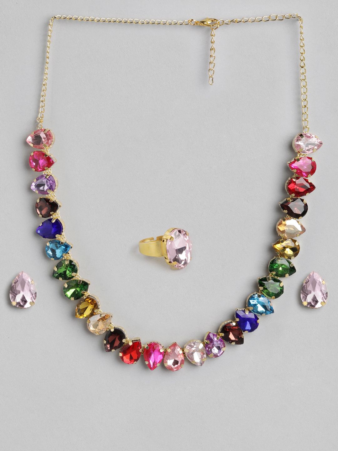 MANSIYAORANGE 18K Gold-Plated Crystal AD Gemstone-Studded Jewellery Set-picture-41