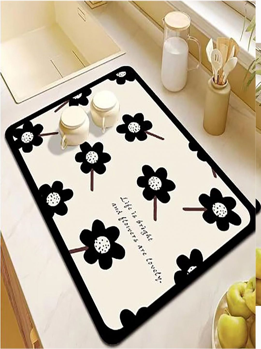 HOUSE OF QUIRK Beige & Black Printed Rectagular Kitchen Dish Drying Mat-picture-36