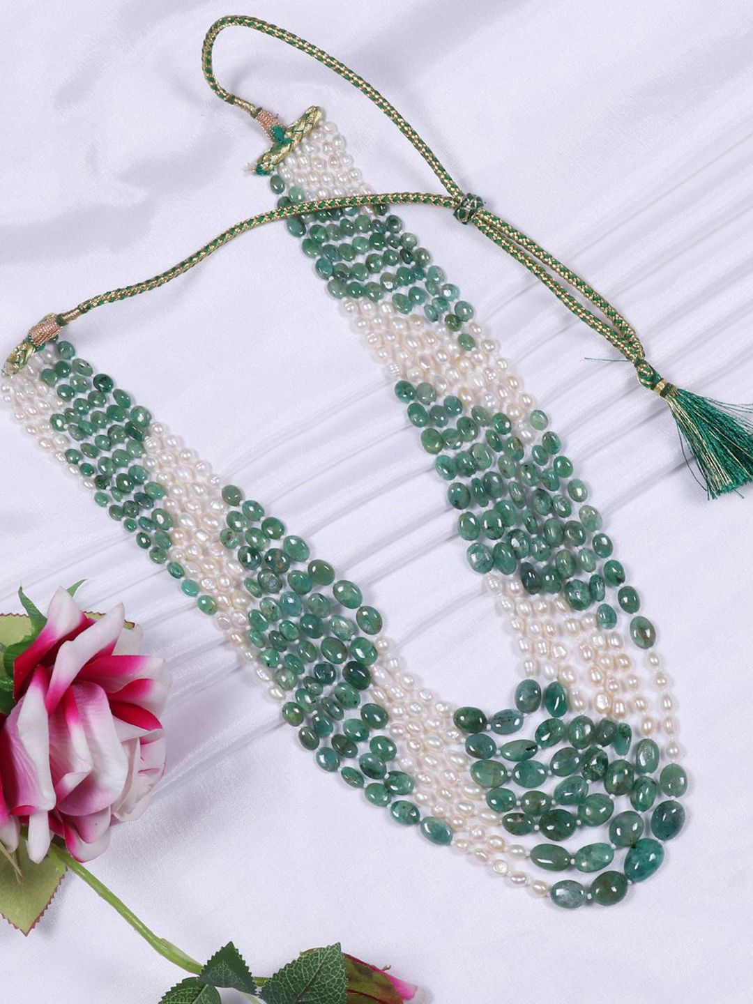 Raj Gems Natural Emerald & Pearls Gemstone Beaded Necklace-picture-54