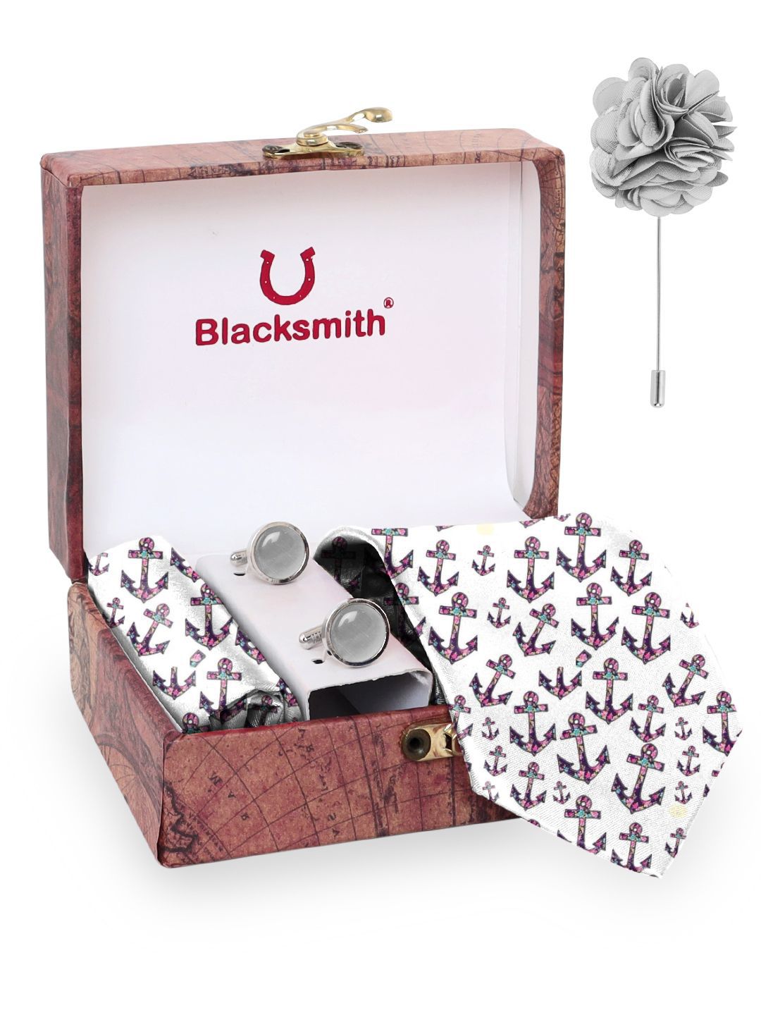 Blacksmith Men Tie, Cufflinks, Pocket Square White Accessory Gift Set-picture-38