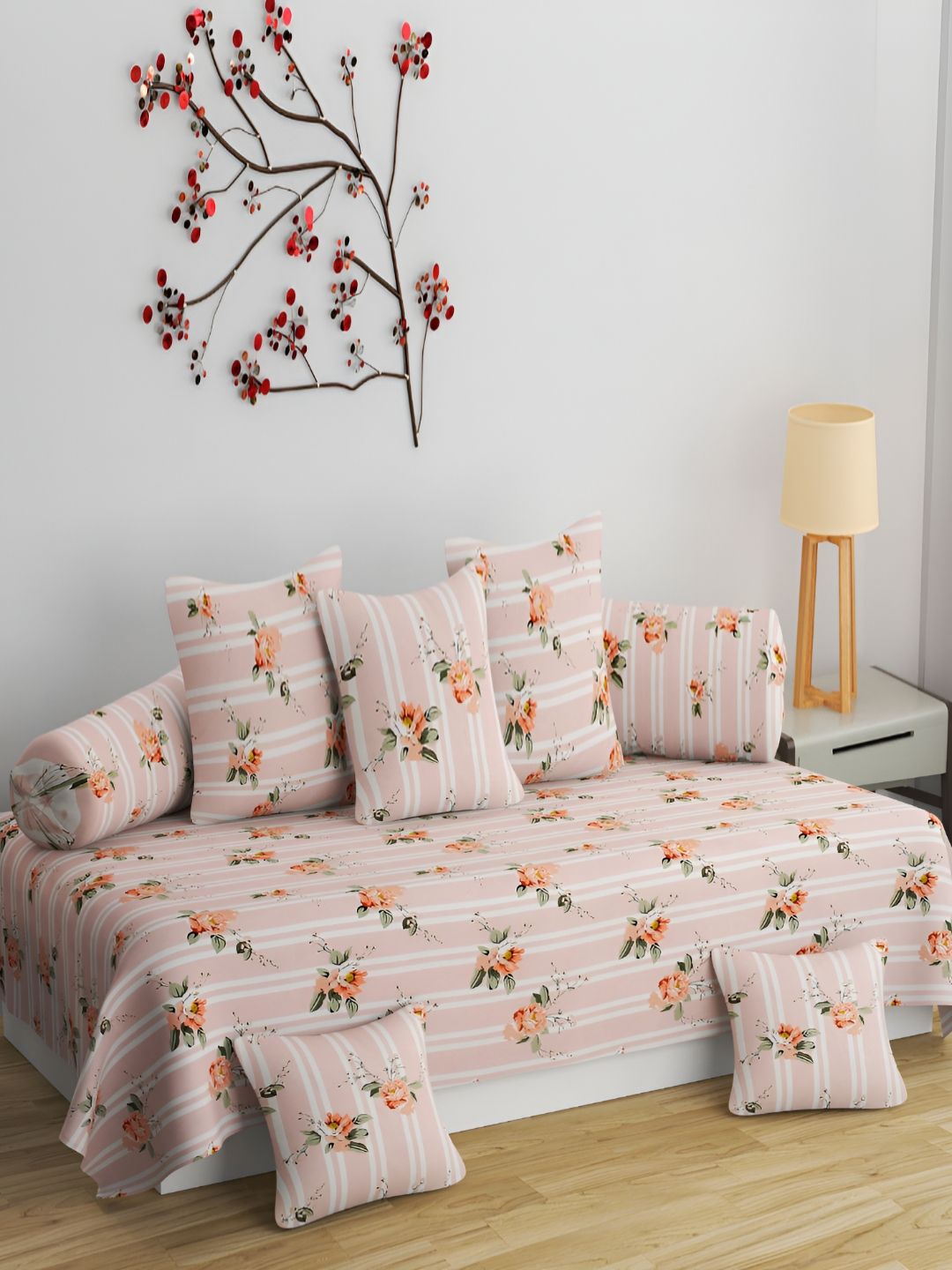 BELVOSTUM 8-Pcs Pink & White Printed Diwan Set-image-34
