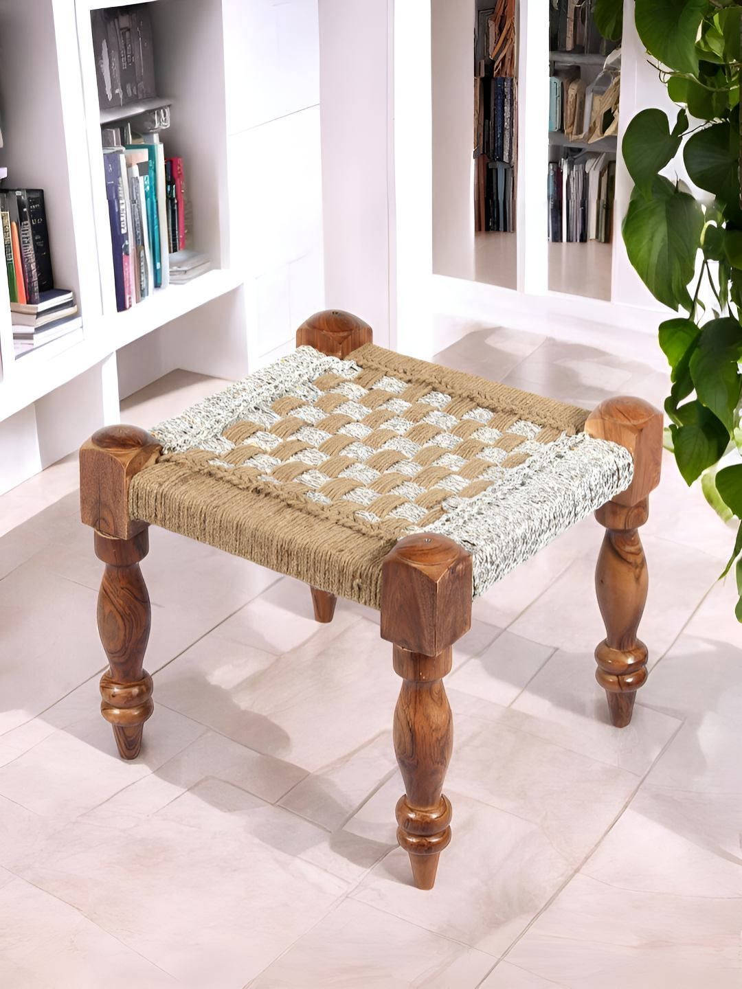 Ikiriya Brown & Beige Wooden Anti-Skid Stool