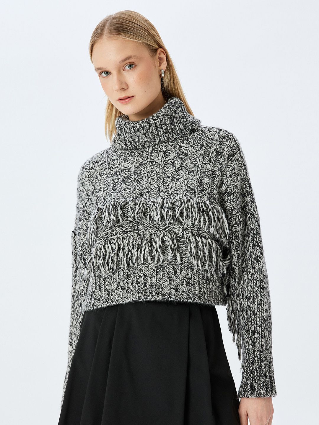 Koton Women Self Design Turtle Neck Pullover-picture-15