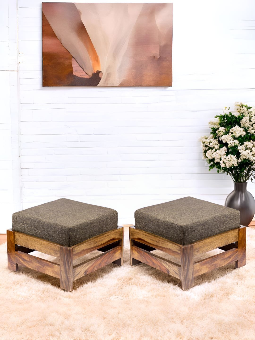 Ikiriya 2Pcs Brown Wooden Stools-picture-27