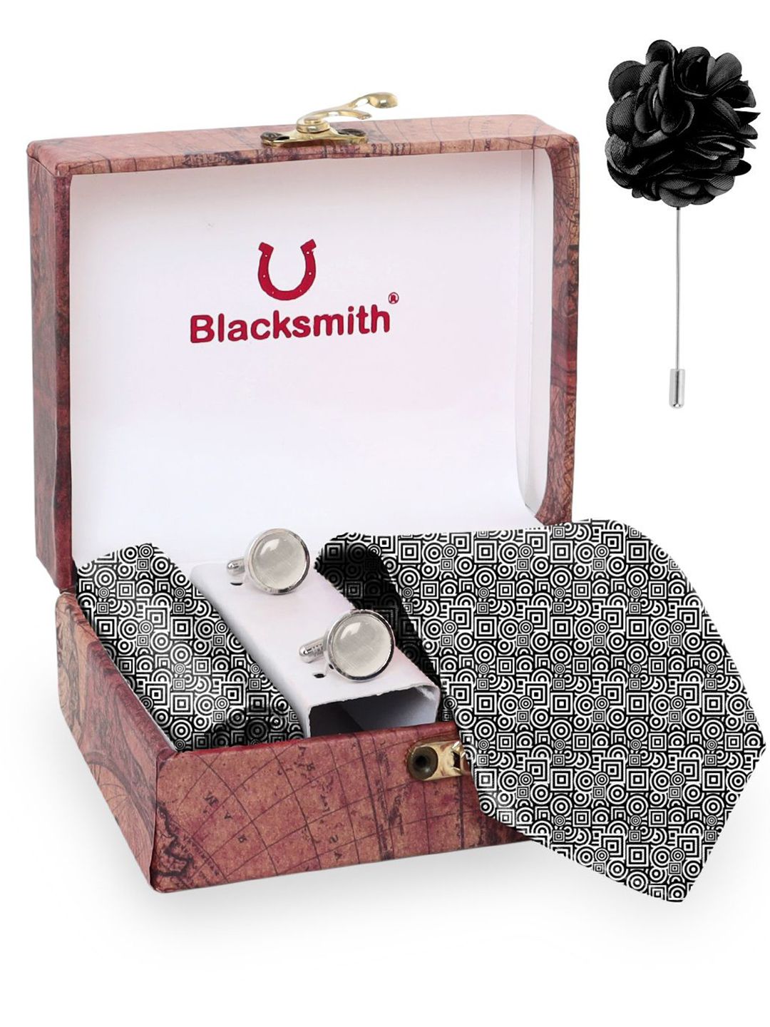 Blacksmith Men Accessory Gift Set of Printed Tie Pocket Square & Cufflinks-picture-39