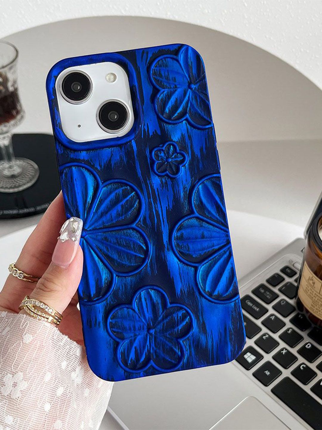 Luxury Kase Floral Printed iPhone 14 Plus Back Case Mobile Accessories-image-46