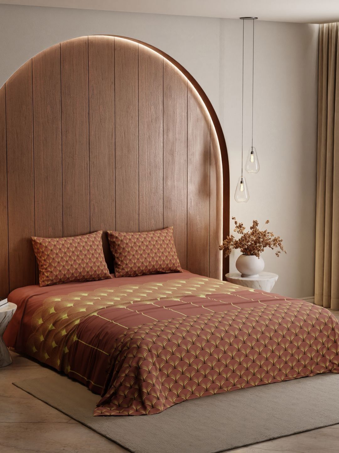 Stoa Paris Lumiere 240 TC Copper-Toned & Yellow Satin King Bedsheet with 2 Pillow Covers-image-46