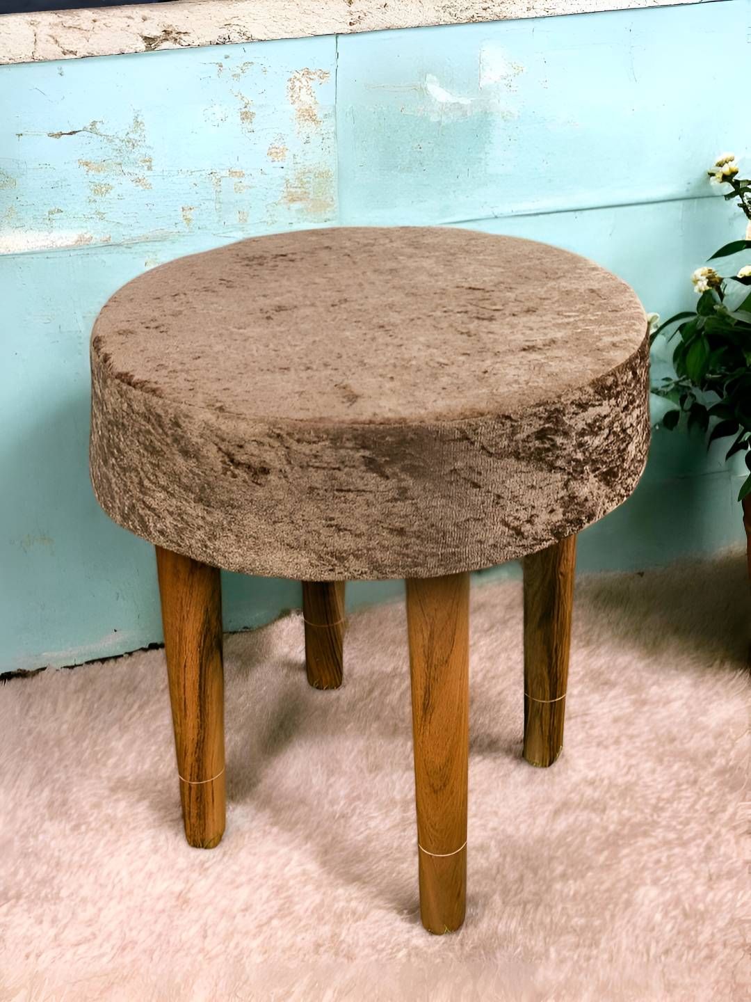 Ikiriya Brown & Green Wooden & Velvet Stool-picture-40