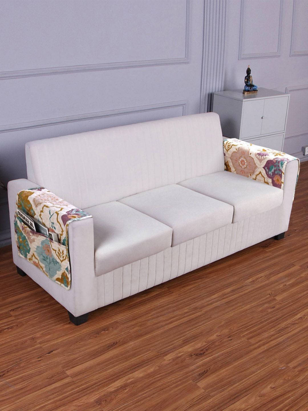 HOKIPO Beige & Purple Printed Polyester 2 Piece Sofa Cover With Arms-picture-31